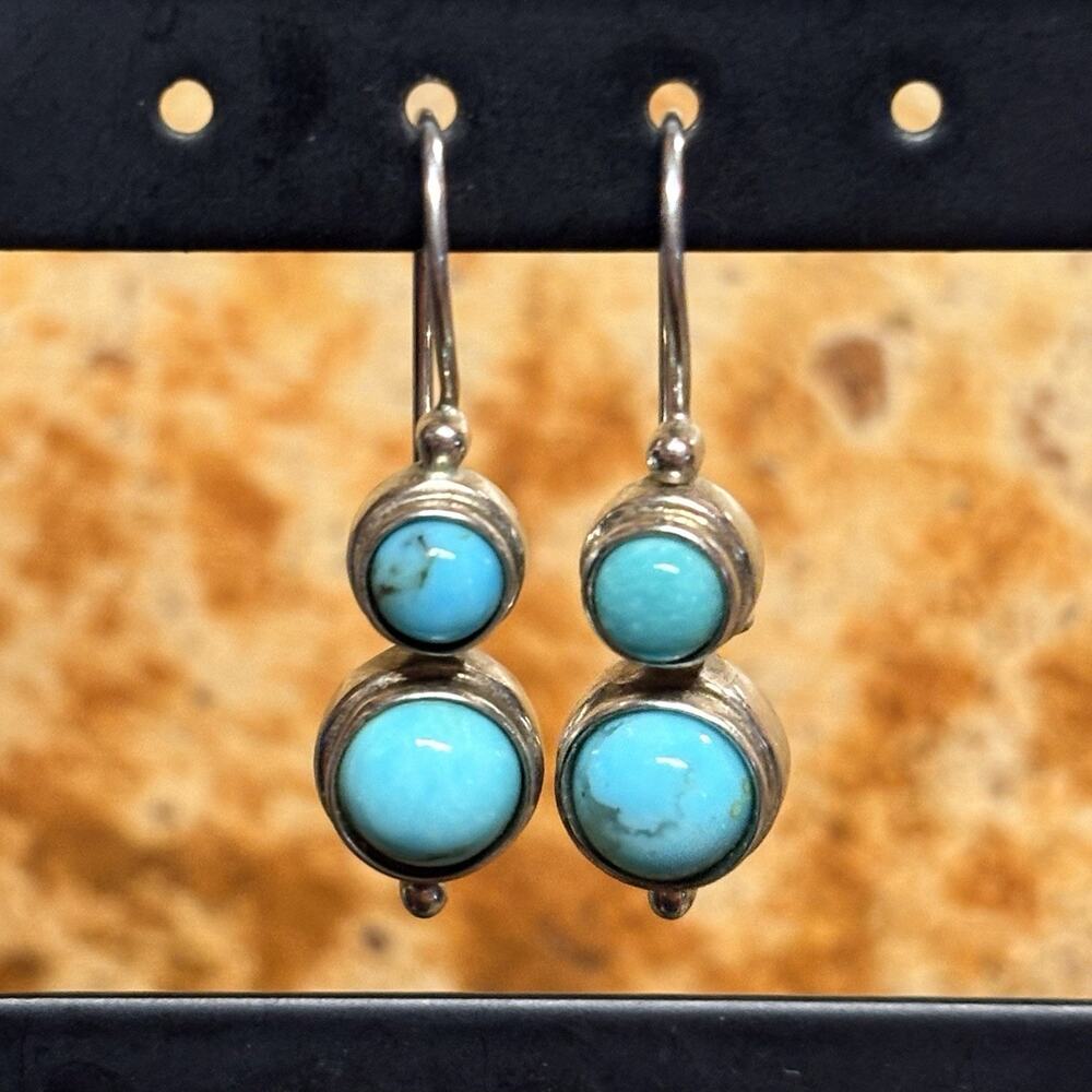Sterling Silver and Turquoise Double Stone Drop Earrings by JC Made in Thailand - Picture 3 of 7
